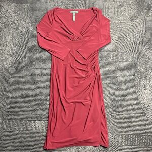 Lauren Ralph Lauren Women's Red Ruched Sheath Dress Size 10 | 3/4 Sleeve V-Neck